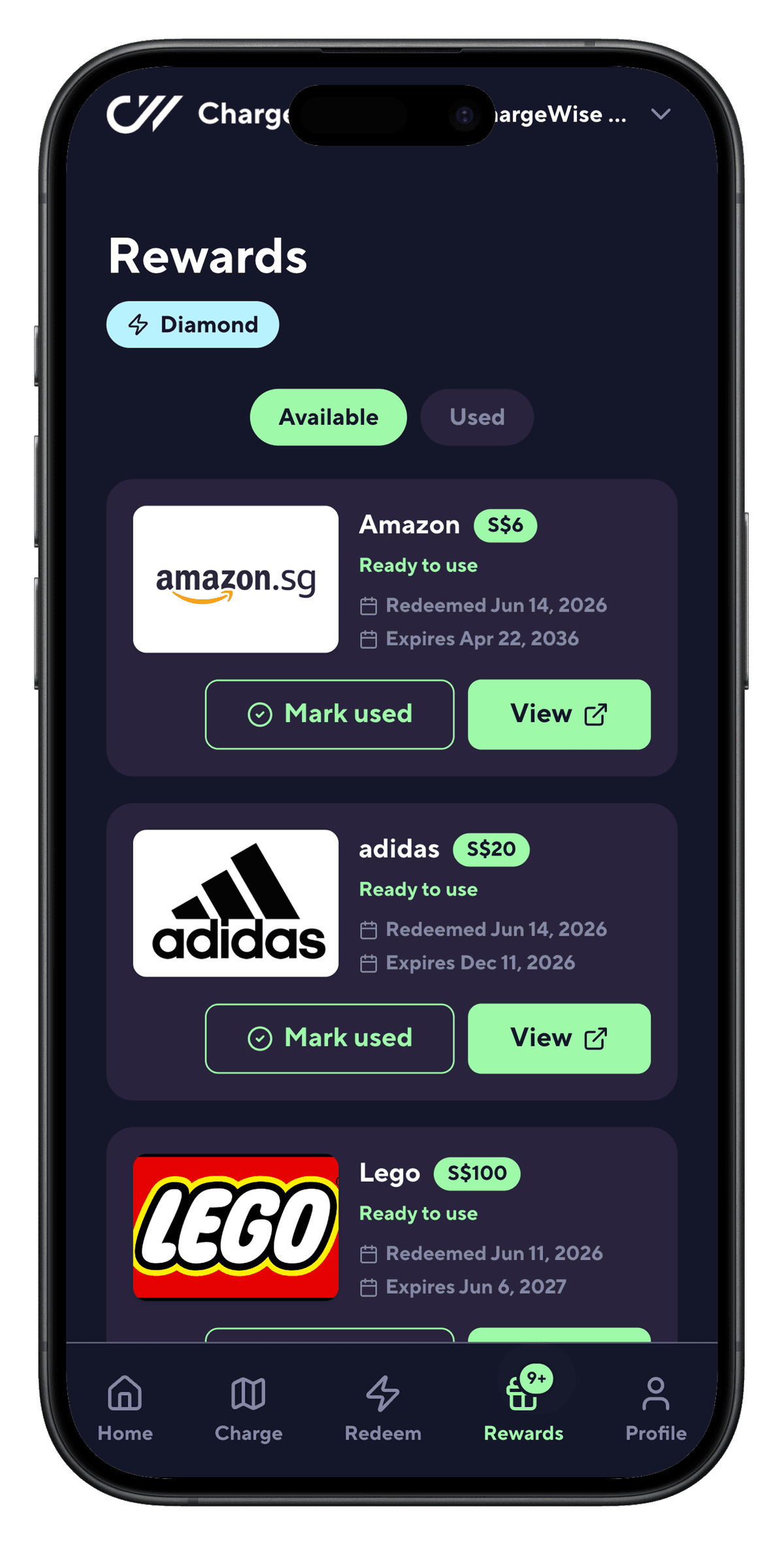 ChargeWise app - Rewards